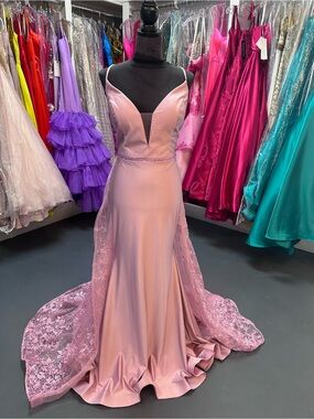 ellie wilde Blush Pink Lace-Back Prom Gown